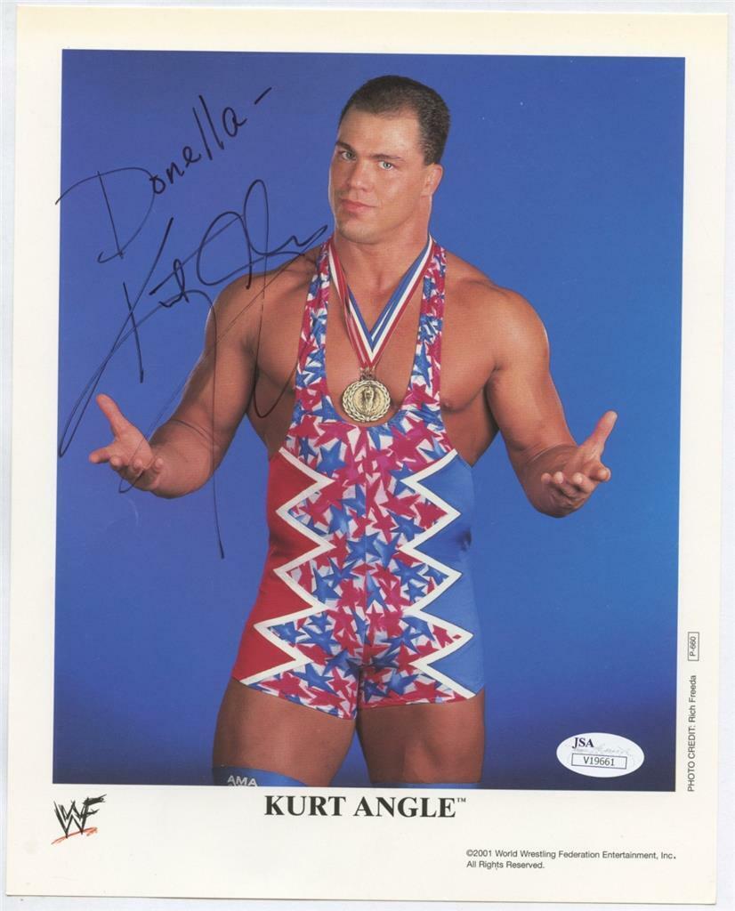 Kurt Angle 8x10 Photo Poster painting Autographed Signed JSA COA WWF Wrestling PRE WWE