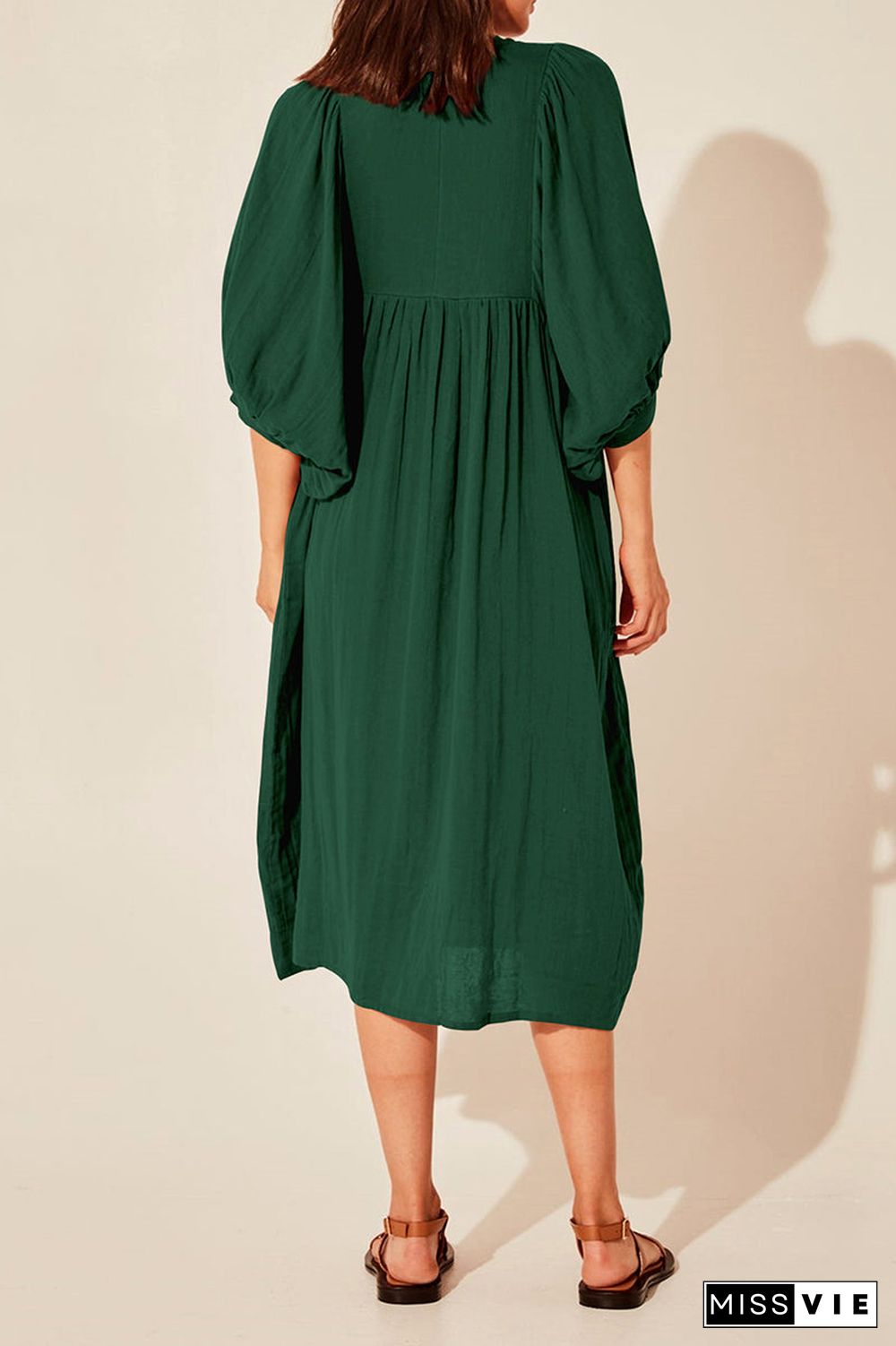 Casual Daily Solid Fold O Neck Pleated Dresses