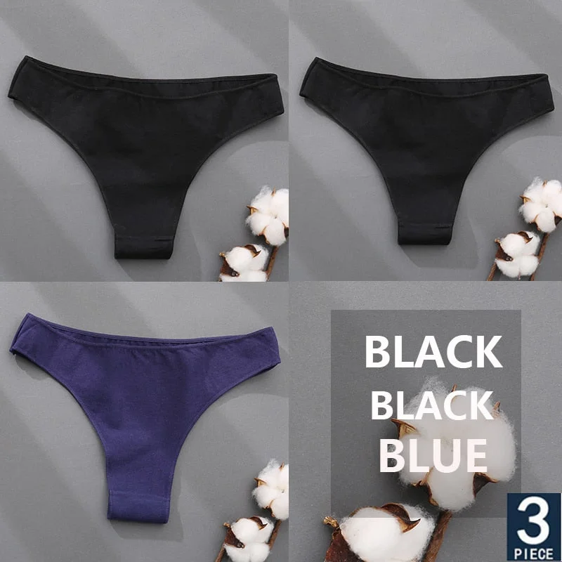 FINETOO 3PCS/Set Cotton Thong Women's Underwear M-XXL Woman Bikini Underpants Femme 7 Colors Breathable Girls Lingerie Panties