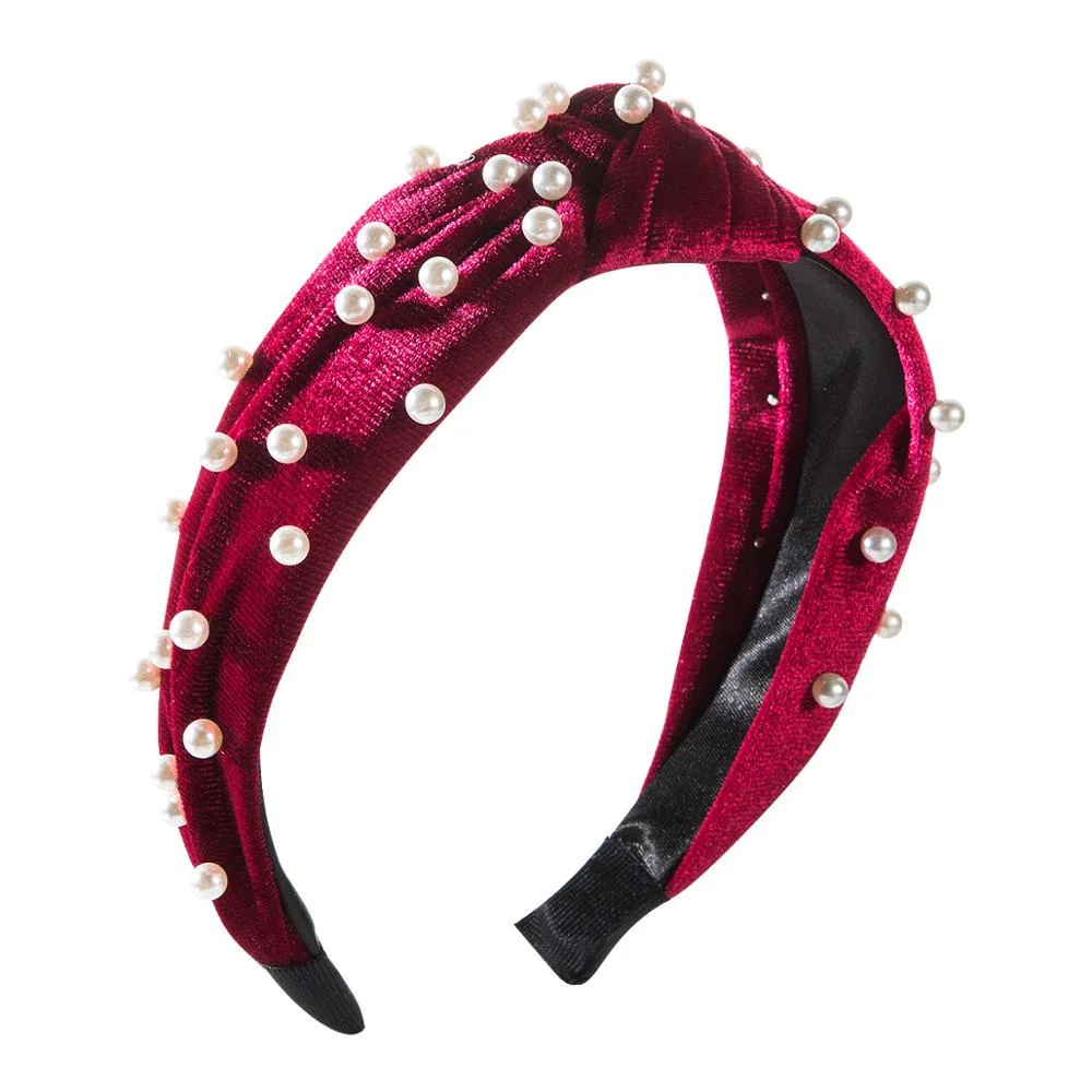 Dvacaman Korean Fashion Inlaid Pearl Velvet Bow Headbands Wide-brimmed Hairbands Women Fashion Mesh Headdress Female Head Buckle