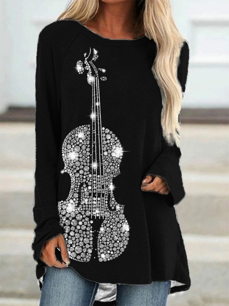 Classy Violin Glitter Art A Line T Shirt wearshes