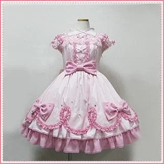 XS-2XL Custom Made Pink Lolita Falbala Pearl Bowknot Dress SP165912