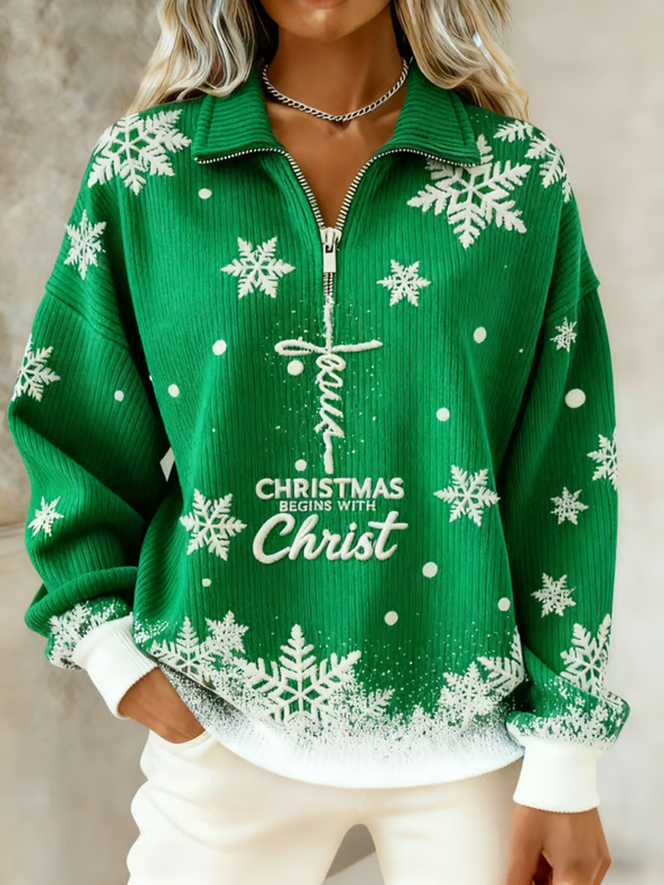 Women's Casual Faith Print Knit Sweatshirt wearshes