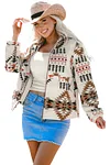 Women's Western Style Aztec Printed Stand Neck Zip Up Jacket
