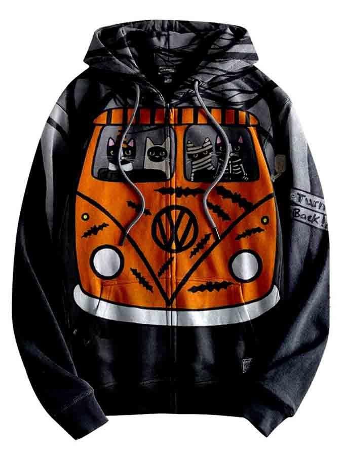 Men's Halloween Cat Bus Print Hoodie
