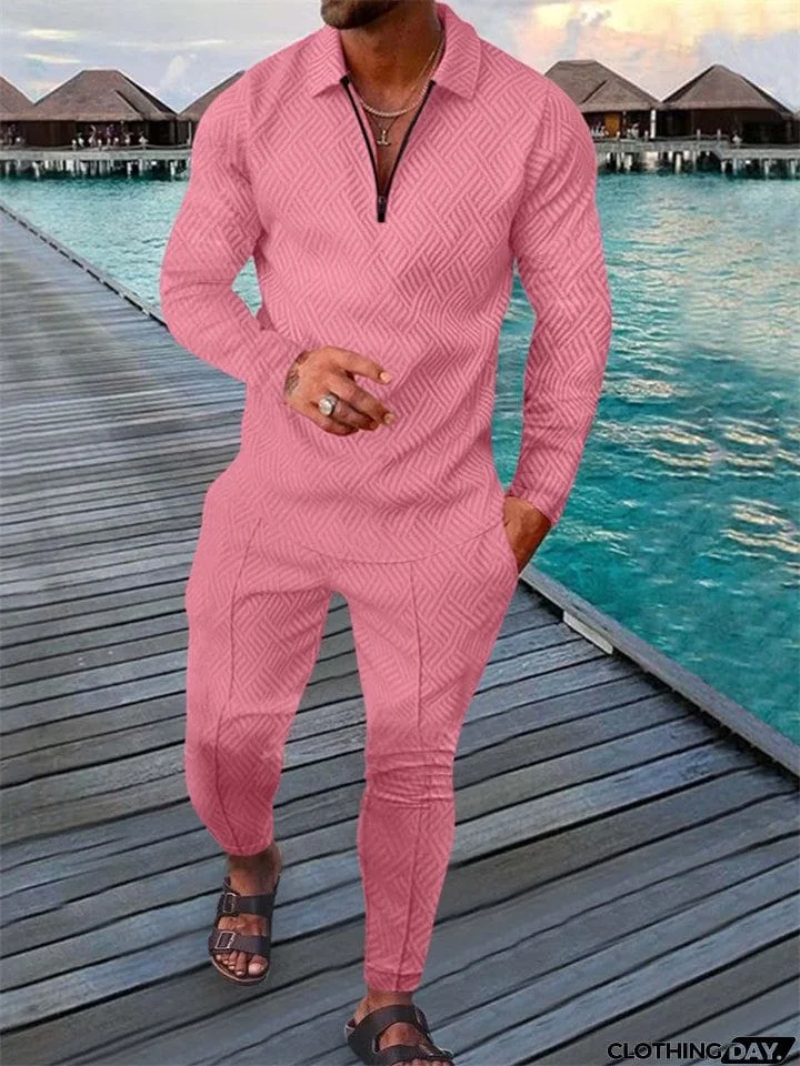 Spring Holiday Men's Lapel Quarter-Zip Pullover Fashion Sets