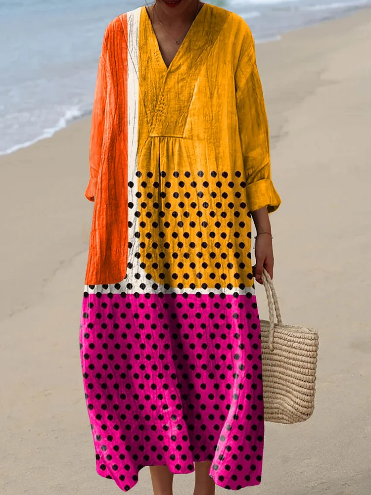 Women's Abstract Geometric Pattern Art Print Cotton Dress