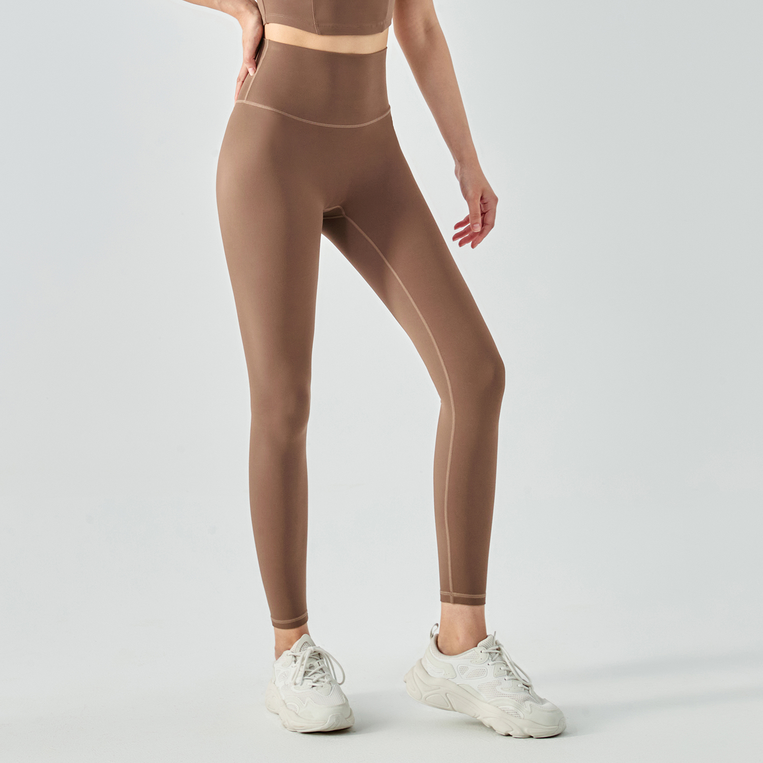Buy Hergymclothing Khaki no camel toe slim fit wide waist bubble peach super stretch tummy control non see through nylon gym yoga pants at an affordable price 