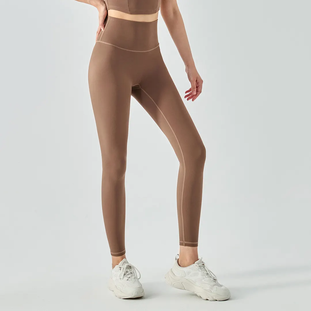 Buy Hergymclothing Khaki no camel toe slim fit wide waist bubble peach super stretch tummy control non see through nylon gym yoga pants at an affordable price 