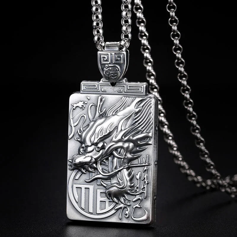 Dragon Blessing Strength 990 Sterling Silver Necklace Pendant