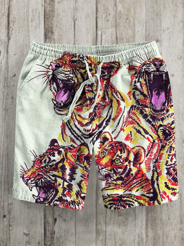 Men's Roaring Tigers Art Print Casual Shorts