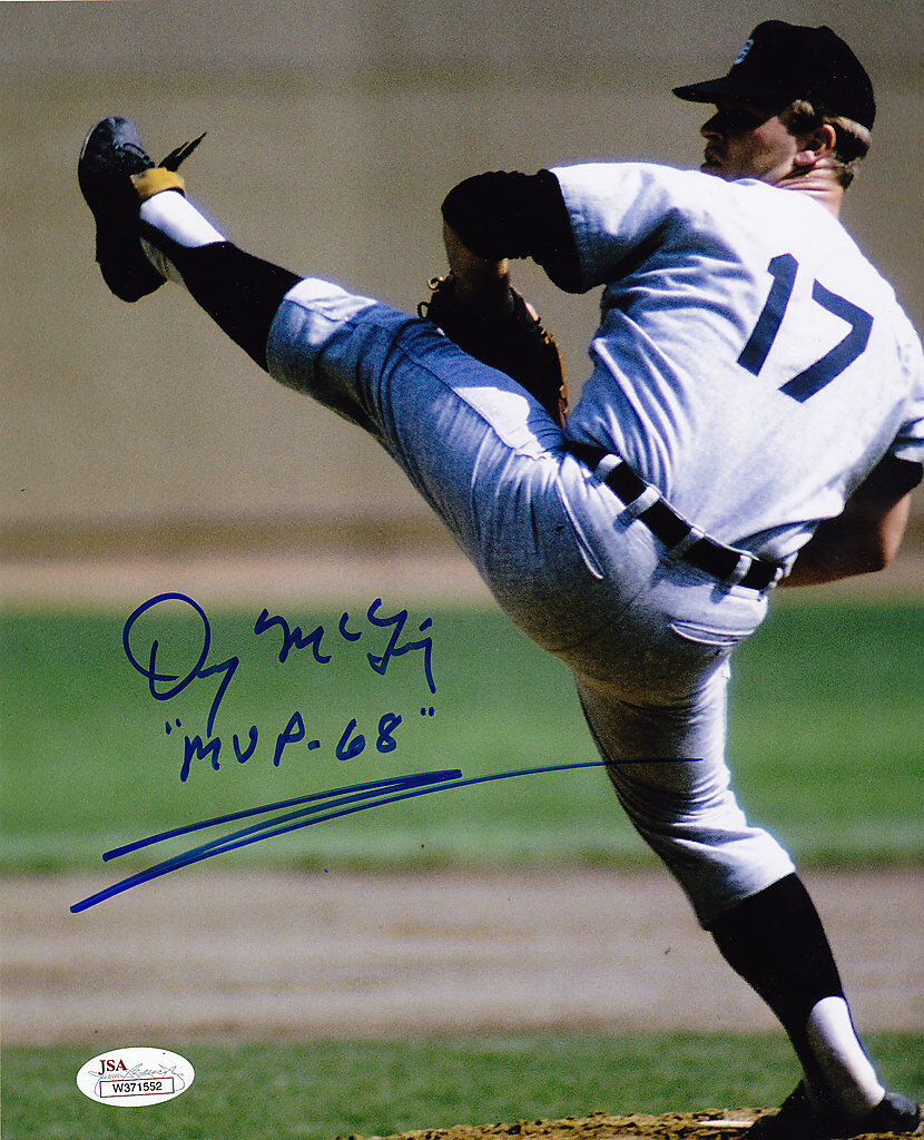 DENNY MCLAIN DETROIT TIGERS 68 MVP JSA ACTION SIGNED 8x10