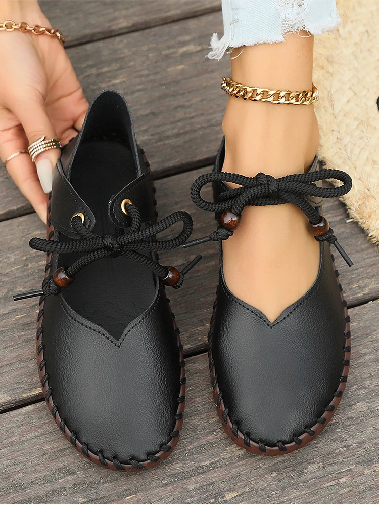 Retro Strappy Round Toe PU Leather Shoes