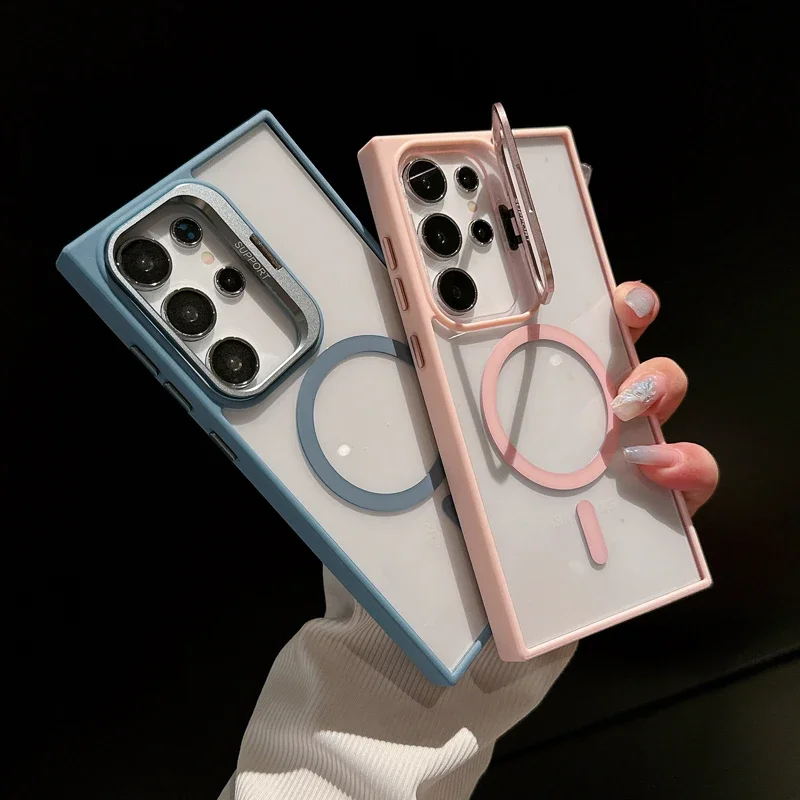 Compatible with Samsung S25 Ultra phone case, metal lens holder, magnetic transparent acrylic S24FE, drop-proof hard