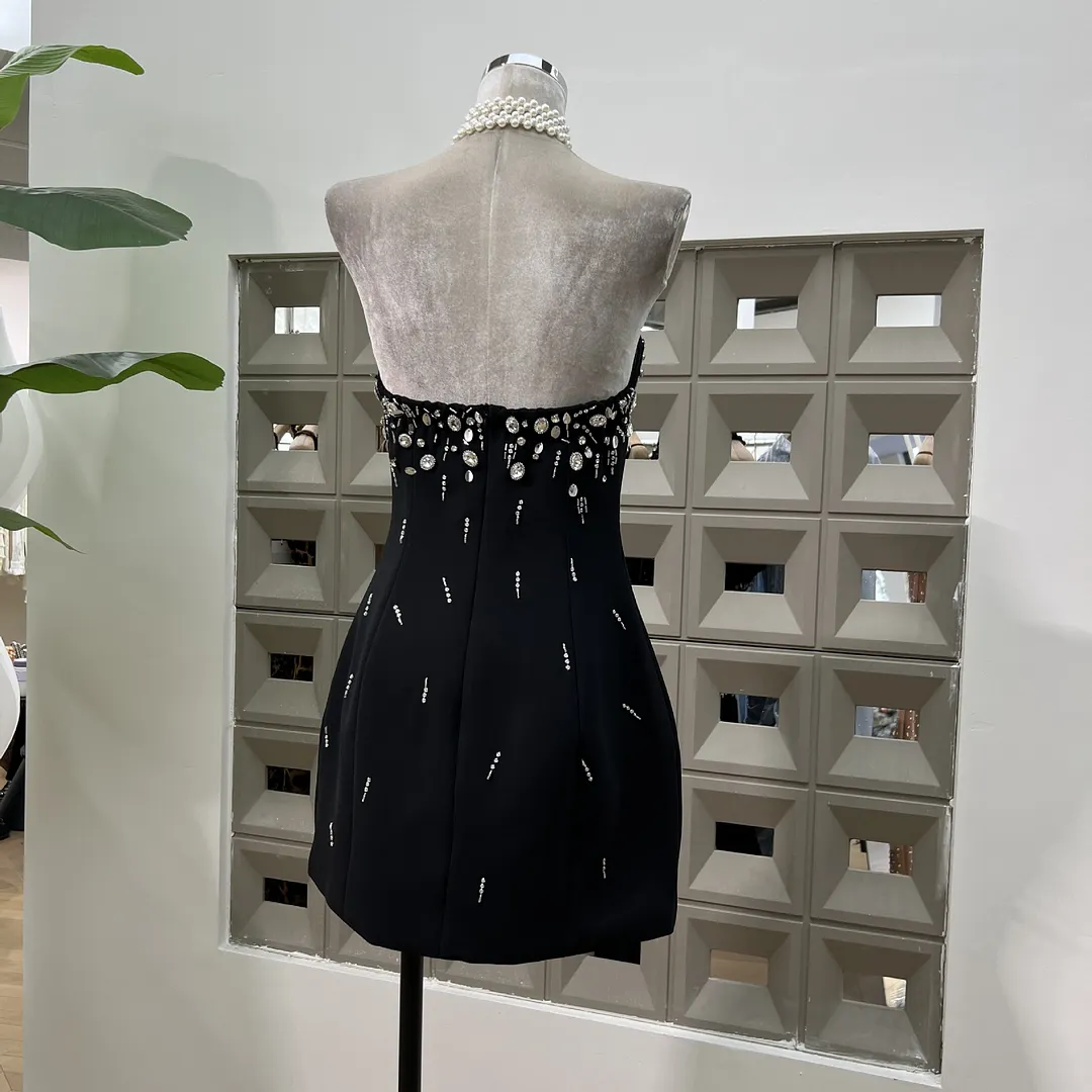 Brownm High-End Famous Yuan Qianjin Charming Exquisite Pure Hand Nail Beaded Tectored Dress Light Luxury Dress Waist