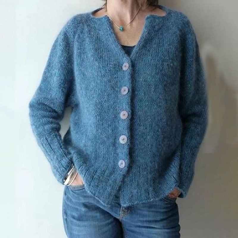 Vintage Solid V Neck Single Breasted Sweater Cardigan