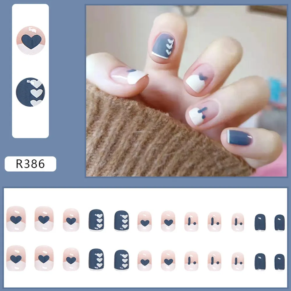 Fake Nail Patch Short Paragraph Ballet Nails Green & White color Finished Nail Piece 24PCS Glue Type nails set free shipping-Nail Inspo