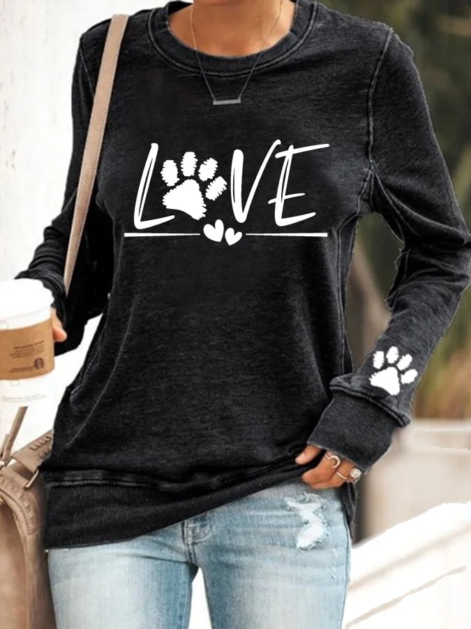 Women's Love Dog Paw Print Sweatshirt socialshop