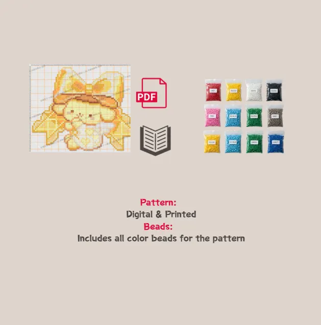 Yellow Ribbon Pom Pixel Pattern Fuse Bead Kit  | Cute DIY Fuse 2935 Beads Set