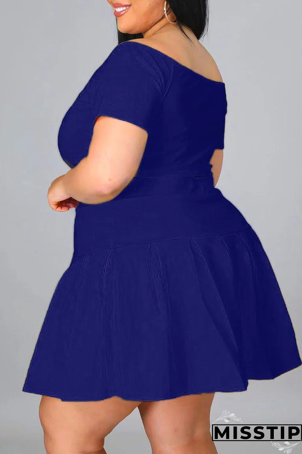 Black Casual Solid Patchwork Off the Shoulder A Line Plus Size Two Pieces