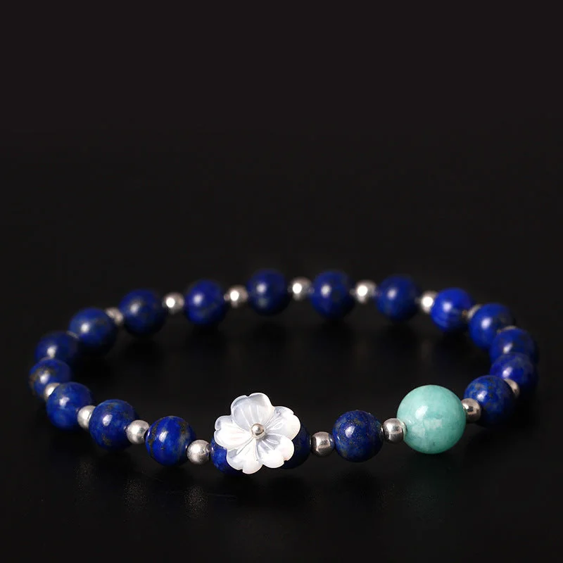 925 Sterling Silver Lazurite Amazonite Flower Positive Bracelet