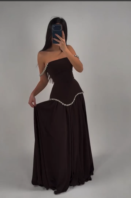 Lussooy Sleeveless Strapless Off-Shoulders Evening Dress With Beaded