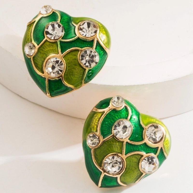 1 Pair Casual Classic Style Heart Shape Enamel Inlay Alloy Rhinestones Gold Plated Ear Studs