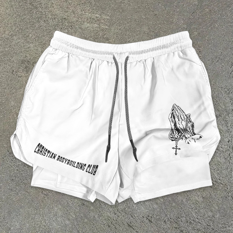 Sopula Rosary Print Graphic Double Layer Men's Gym Shorts - SOPULA