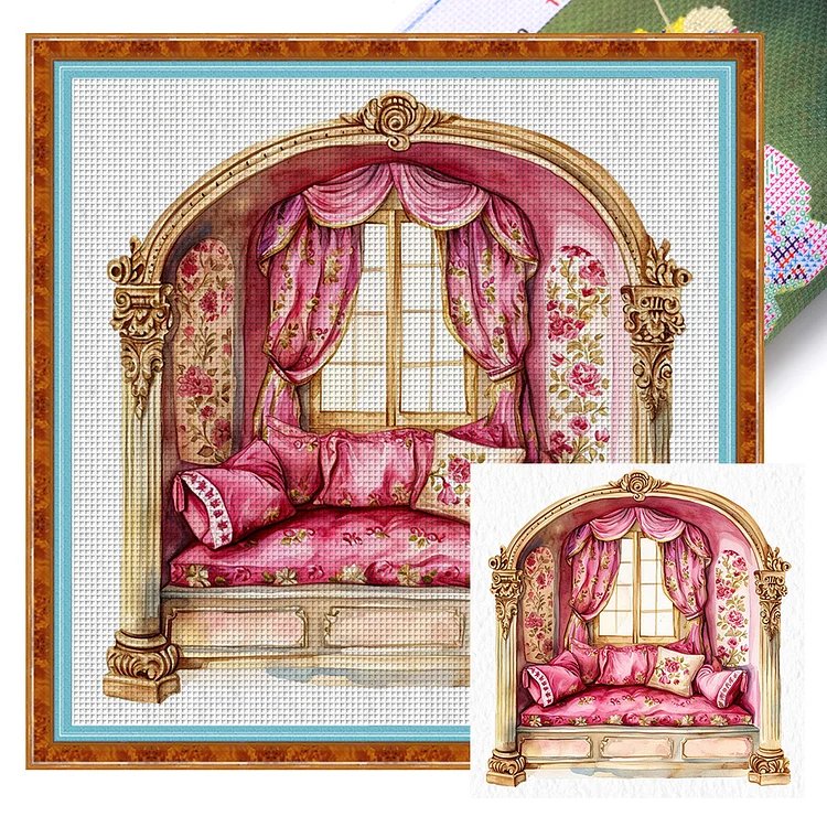 Four Bay Windows In The Room (50*50cm) 14CT Stamped Cross Stitch gbfke