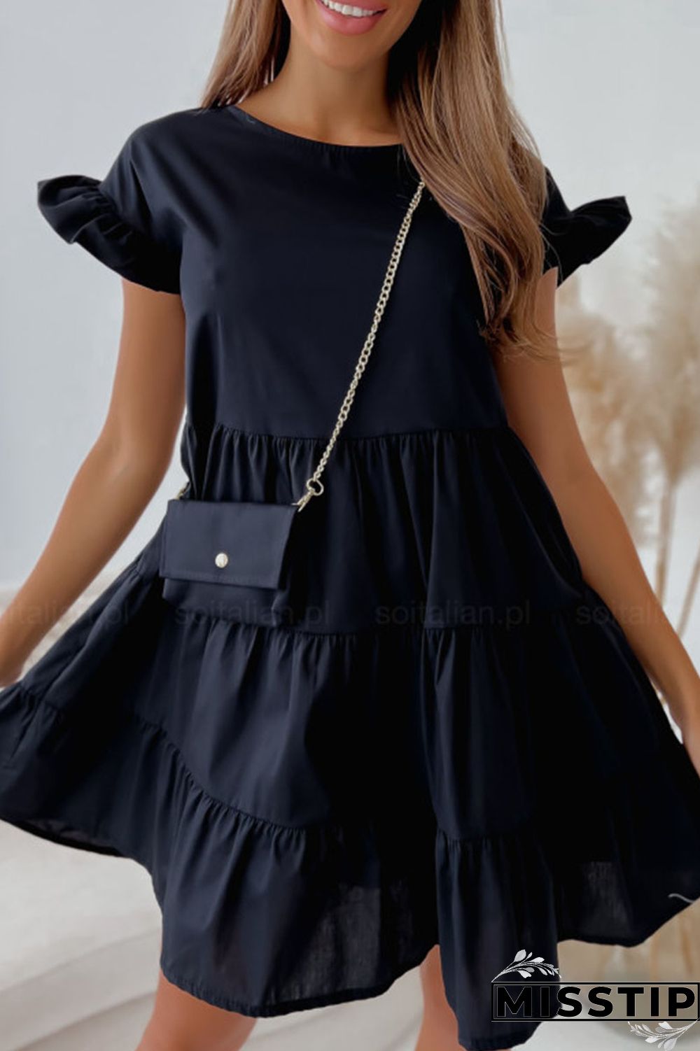 Blue Casual Solid Patchwork Fold Stringy Selvedge O Neck A Line Dresses