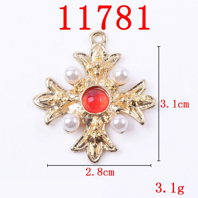 10 PCS/Package 13*26mm 21*26mm 31*37mm Alloy Crystal Pearl Cross Jewelry Accessories Pendant