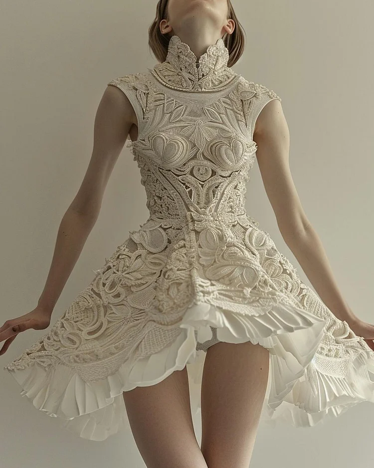 3D Embroidered Mini Dress