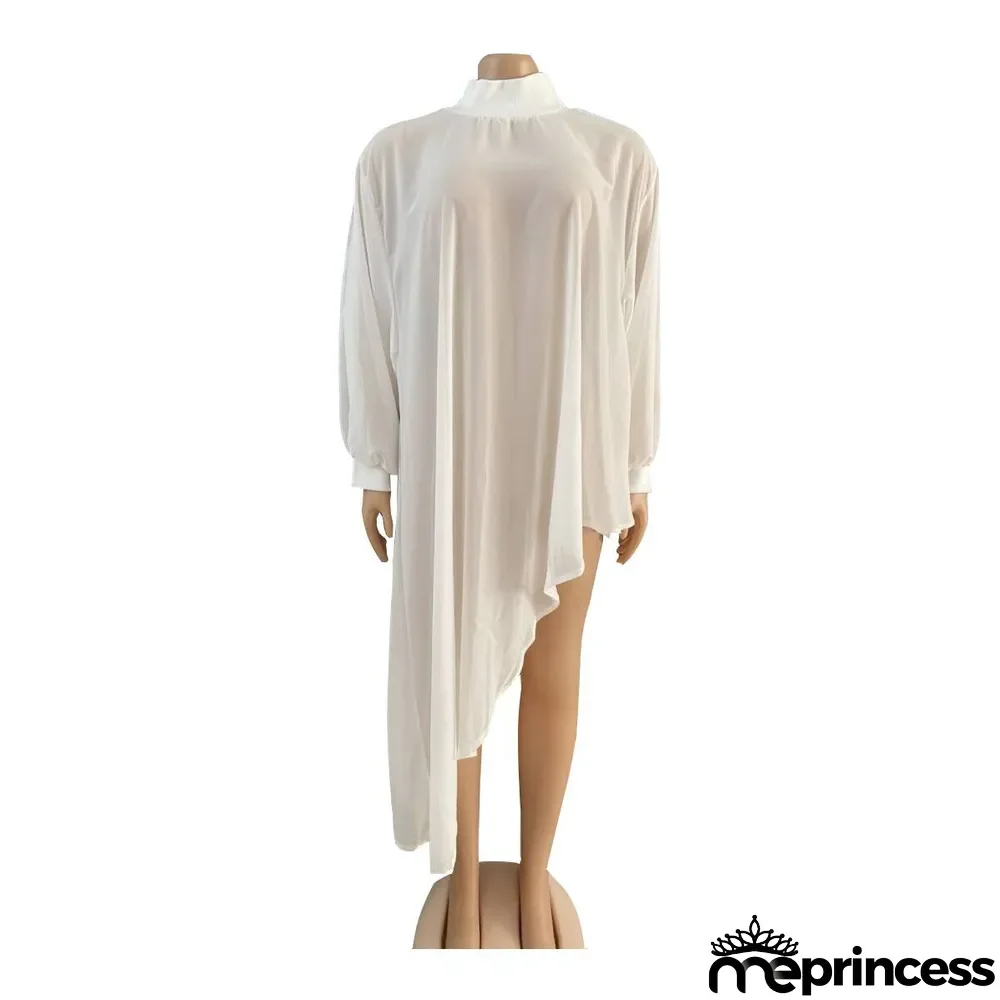 African Ladies Fashion Solid Color Plus Size Mommy Irregular Chiffon Dress