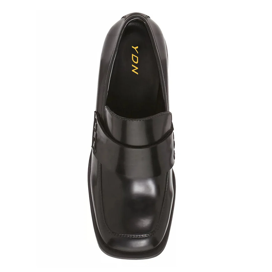 Classic Black Square Toe Office Shoes Block Heeled Loafers Women