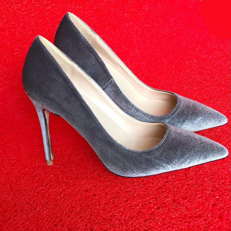 GOOSHOE 12cm Black Velvet High Heels Heels Women's Velvet Toe High Heels Suede Shoes High Heels Elegance Large Size