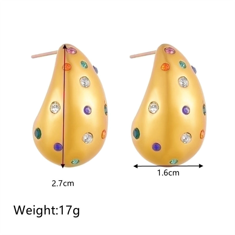 1 Pair Lady Water Droplets Plating Inlay Stainless Steel Artificial Diamond 18K Gold Plated Ear Studs