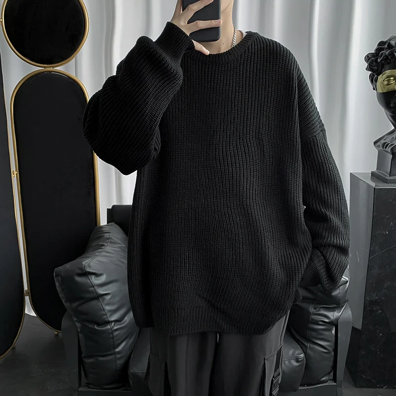 Aonga Autumn Outfits    Men Korean Fashion Sweaters Solid Color Oversized Sweater Men Long Sleeve Shirts Autumn Winter Clothing Men Streetwear Pullovers