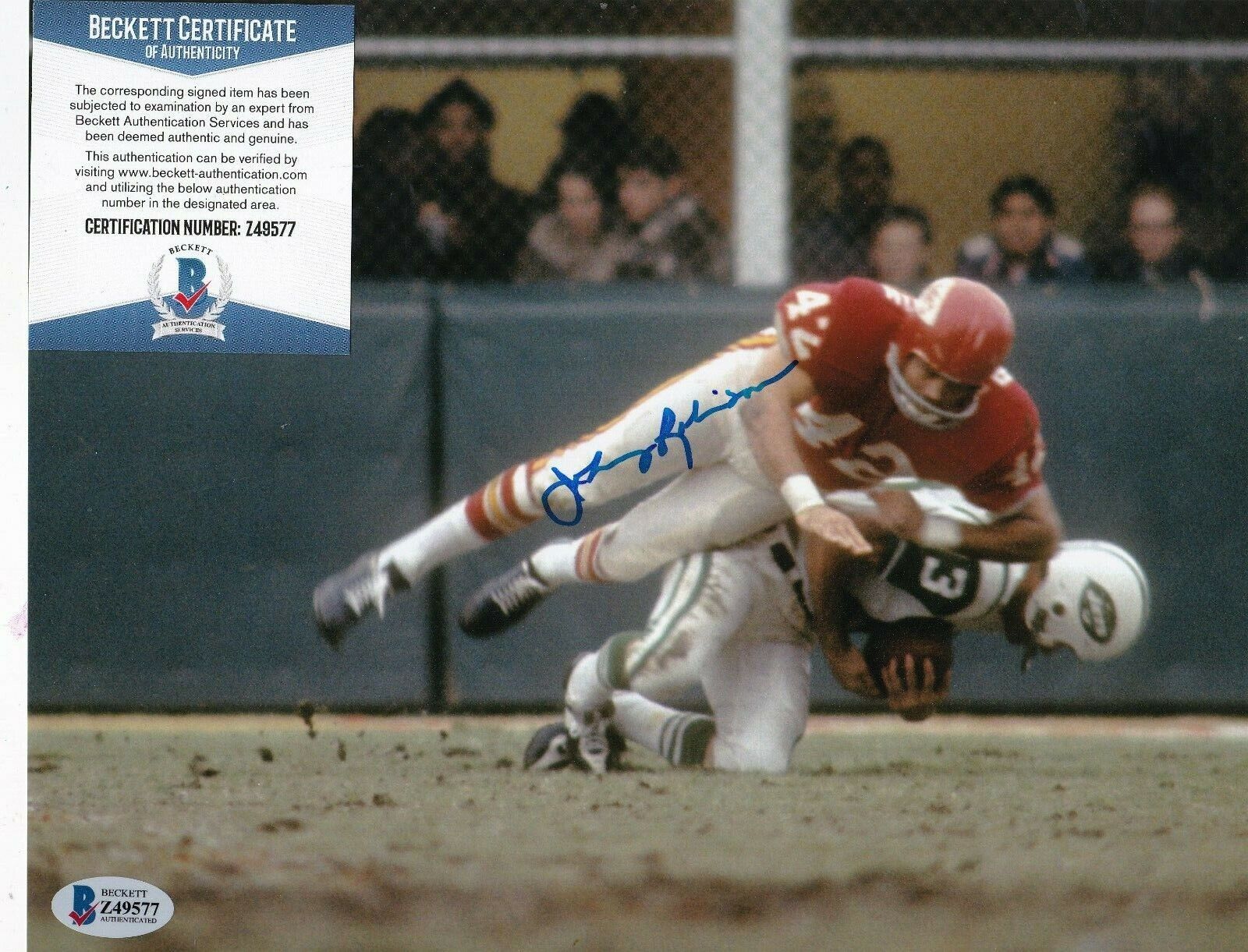 JOHNNY ROBINSON KANSAS CITY CHIEFS BECKETT AUTHENTICATED ACTION SIGNED 8x10