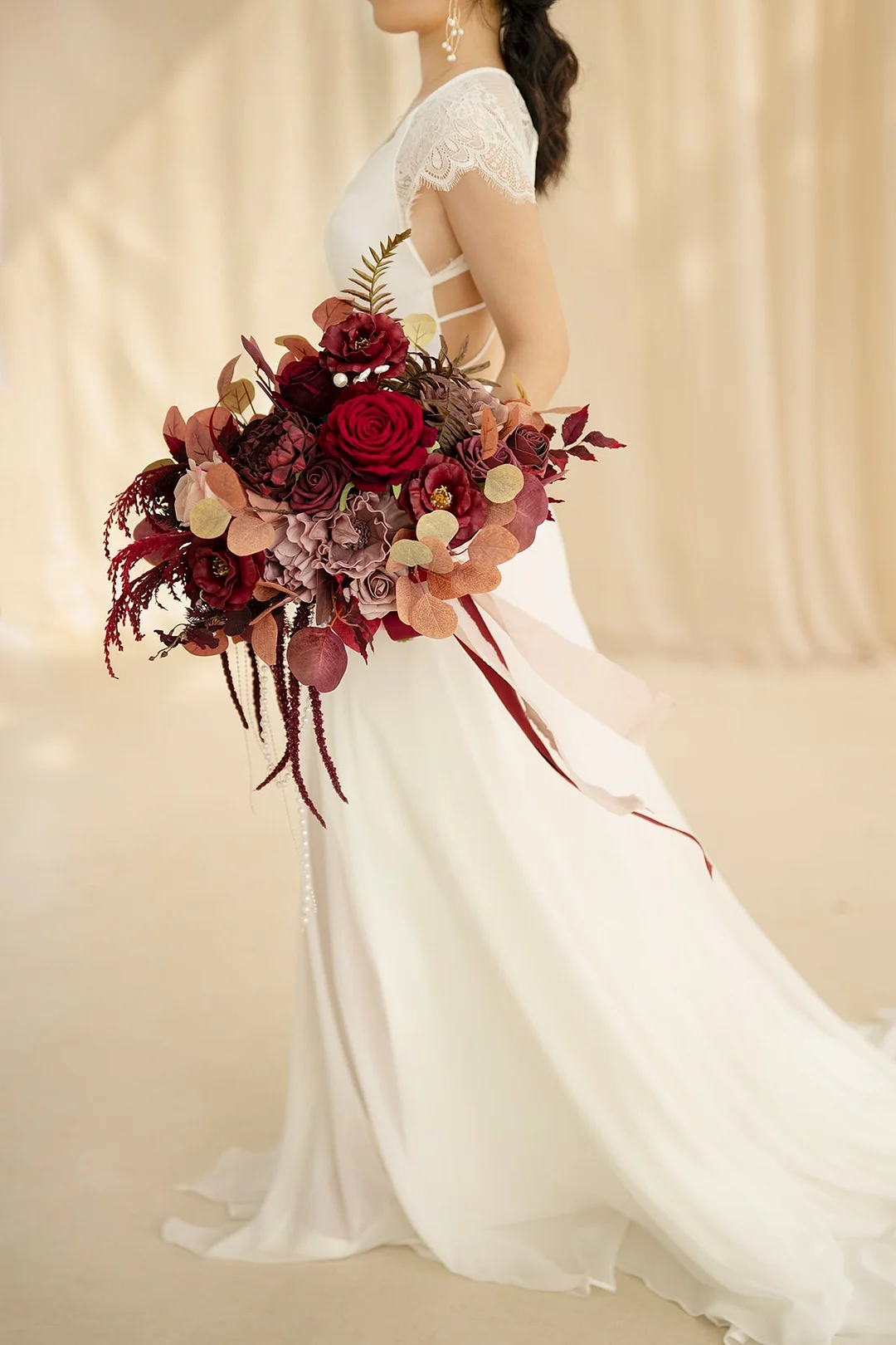 Large Free-Form Bridal Bouquet in Burgundy & Dusty Rose