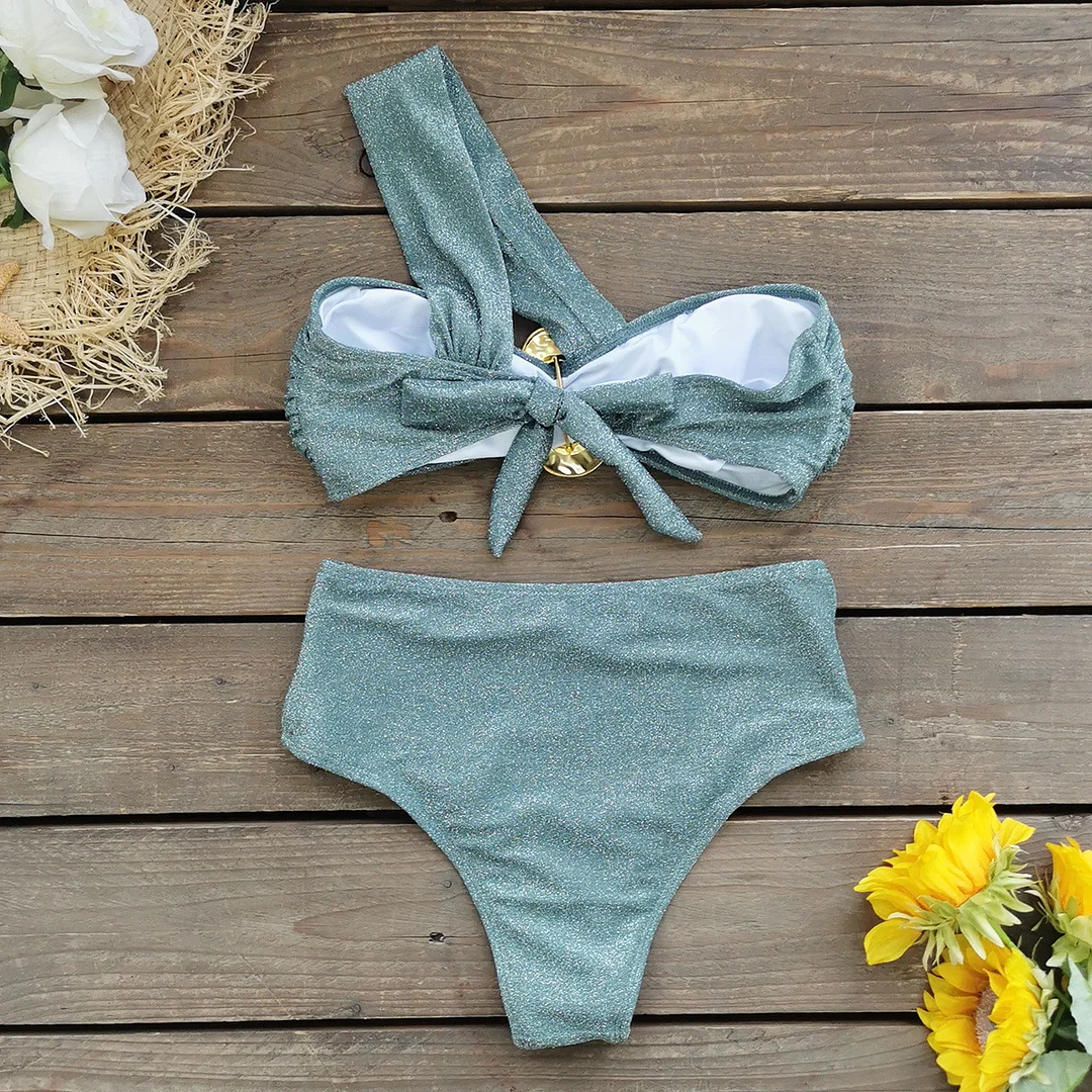 Churchf Single Shoulder Bra High-Waisted Split Swimsuit Women 2025 New Sexy Innovative INS Bikini