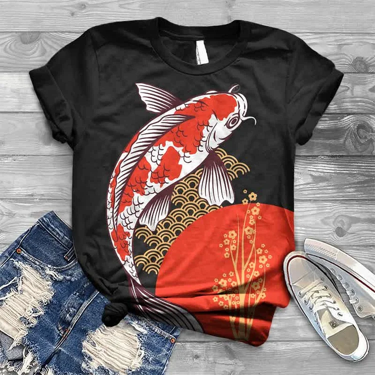 Plum Blossom And Koi Japanese Print T-shirt