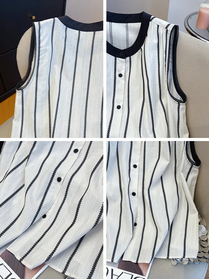 Athvotar Athvotar Striped Thin Sleeveless Shirt For Women In The Summer Of 2025 New Loose-Fitting Small Vest Tops