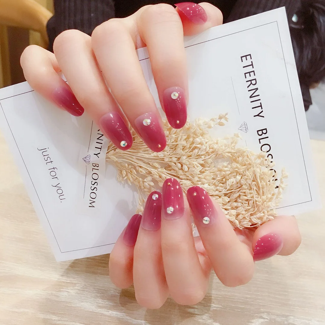 24 pcs/box with a pattern with Black Gradient oval fake nail Bride and Girls Wearing Manicure acrylic artificial nail with glue-Nail Inspo