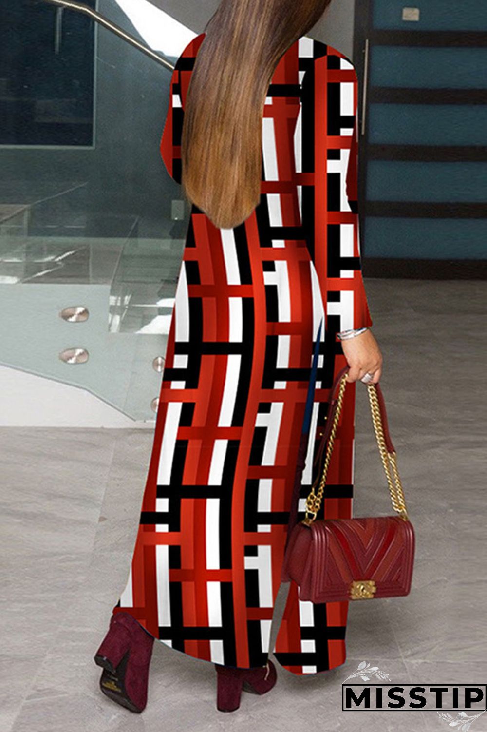 Black And White Casual Geometric Print Patchwork Plus Size Overcoat