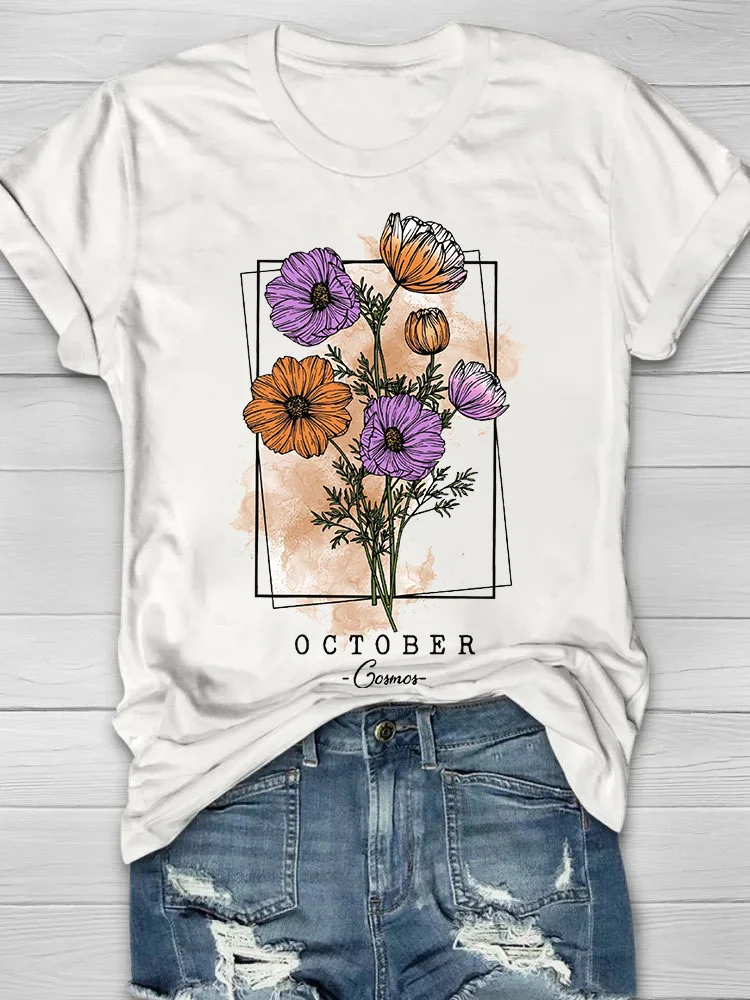 October Cosmos Printed Crew Neck Women's T-shirt