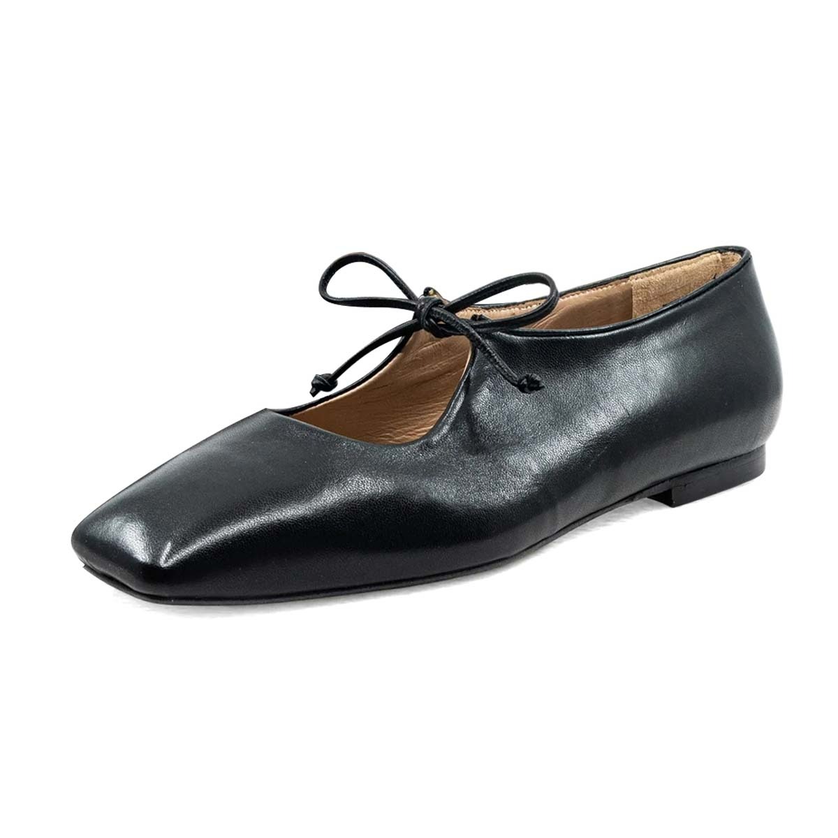 Classic Black Square Toe Lace Up Ballet Flats Shoes for Women Nicepairs
