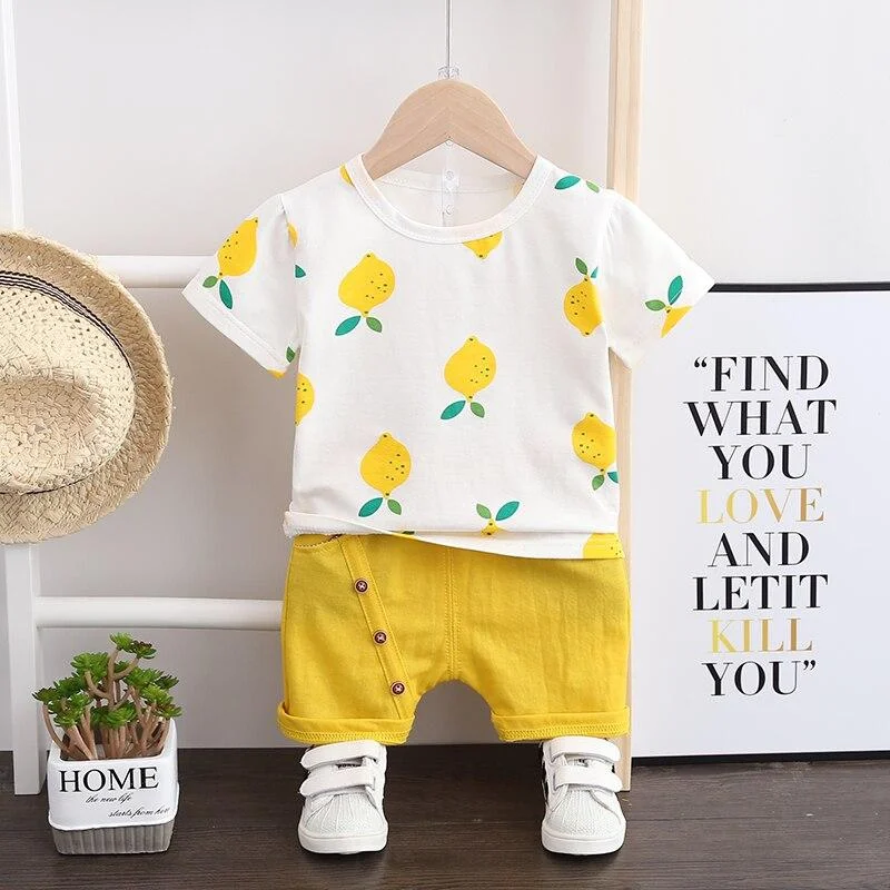 Baby Boys Girls Summer Clothes Fashion Cotton T-shirt Infant Printed Pineapple Suit for Children Top + Shorts Casual Outfits