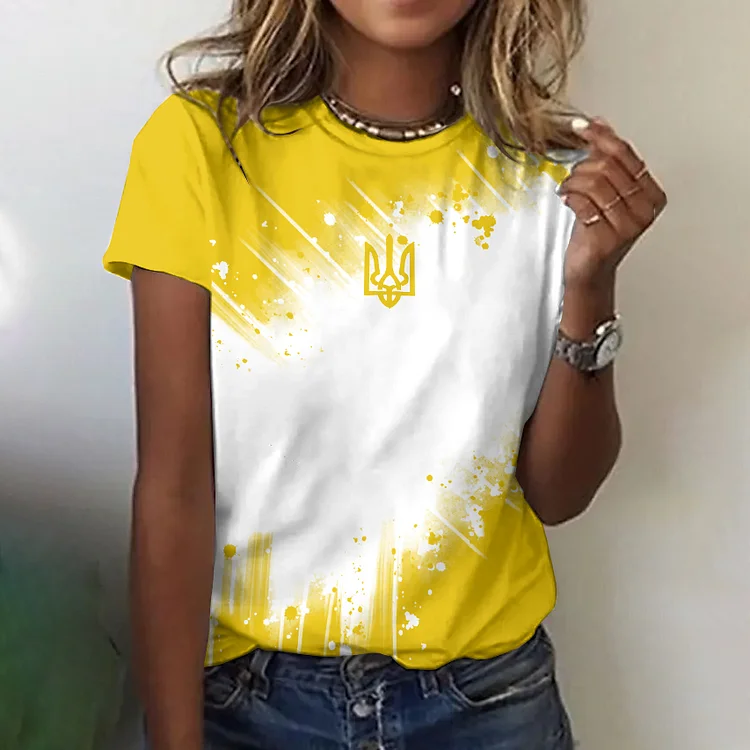 Simpfit Damen T-Shirt mit ukrainischem Dreizack-Farbverlaufs-Kunstdruck