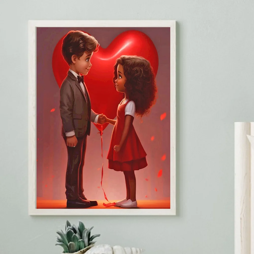 Diamond Painting - Full Round Drill - Kid Sweet Couple(Canvas|30*40cm)
