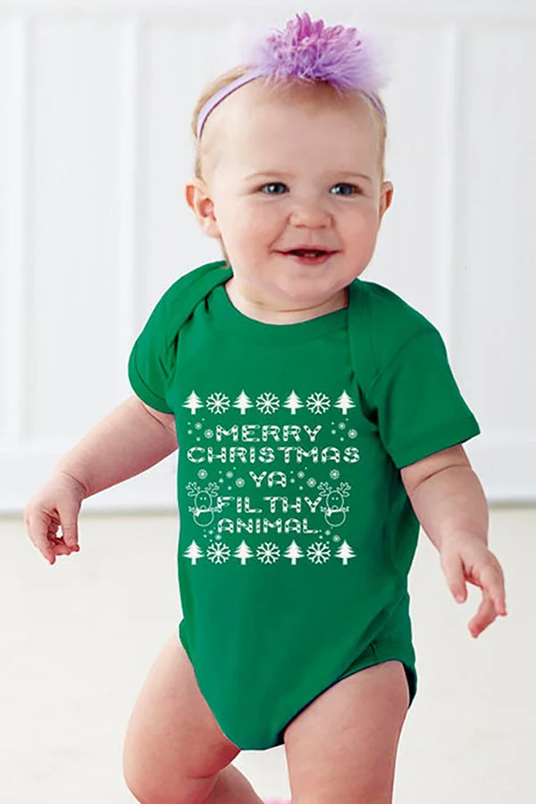 Cute Lovely Short Sleeve Merry Christmas Infant Costume Bodysuit Green-elleschic